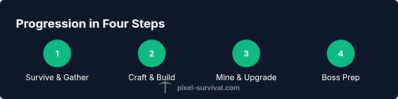 Terraria progression infographic showing steps from survival to boss