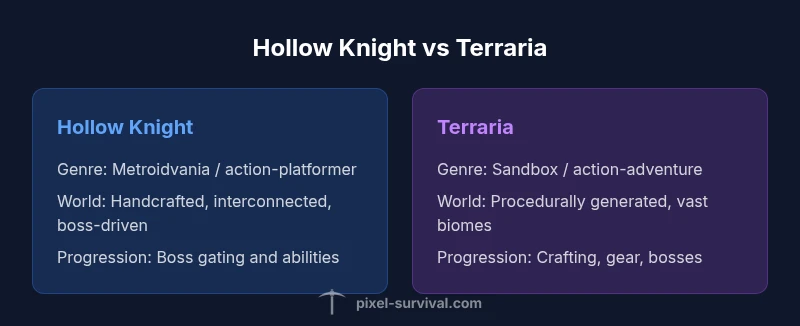 Comparison infographic showing Hollow Knight and Terraria side by side