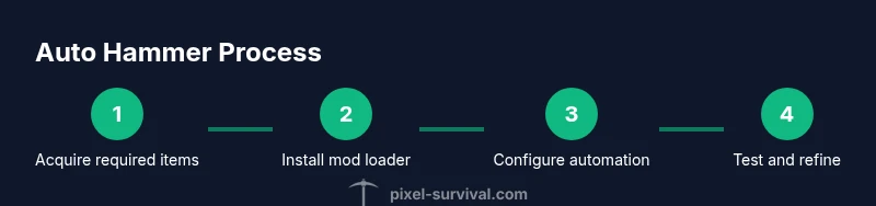 Process infographic showing four-step automation setup for an Auto Hammer in Terraria