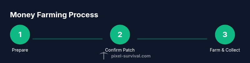 Infographic showing a 3-step money farming process in Terraria