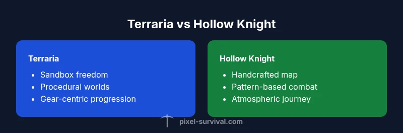 Infographic comparing Terraria and Hollow Knight gameplay styles