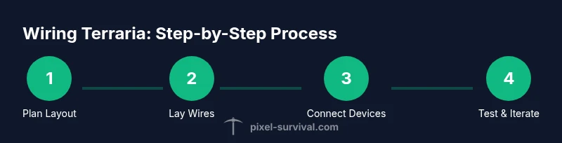 Infographic showing a four-step wiring process in Terraria