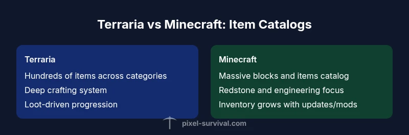 Comparison infographic showing Terraria and Minecraft item catalogs