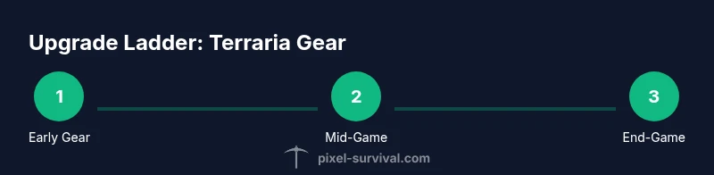 Infographic showing an upgrade ladder from Early Gear to Mid-Game to End-Game Terraria gear