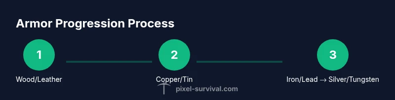 Infographic showing the staircase progression of terraria armor from wood to platinum