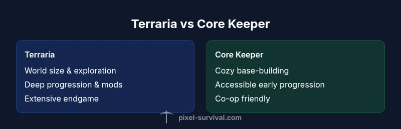 Side-by-side comparison infographic of Terraria and Core Keeper