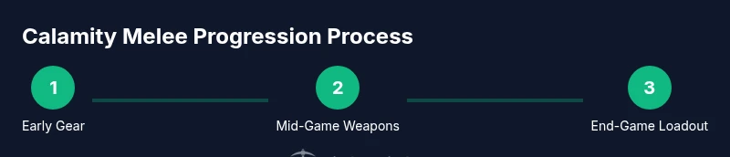 Process infographic showing Calamity melee progression steps
