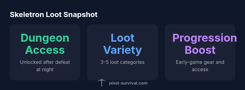 Infographic showing Skeletron loot categories and dungeon access