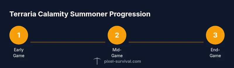 Infographic showing a three-stage progression for summoner in Calamity mod