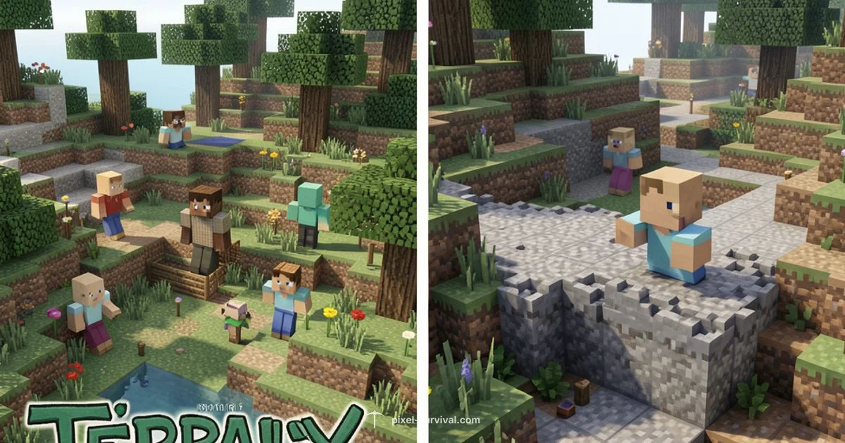 Terraria vs Minecraft Terraria vs Minecraft - Pixel Survival