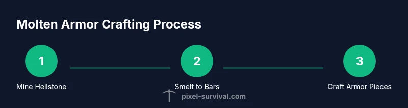 Infographic showing Molten Armor crafting steps from Hellstone mining to forging armor pieces