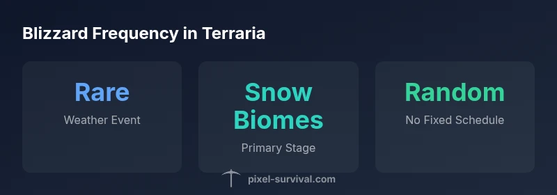 Infographic showing Blizzard frequency as rare, with snow biome focus