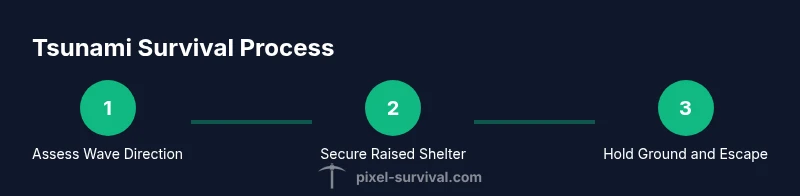 Infographic showing a three-step tsunami survival process in Terraria